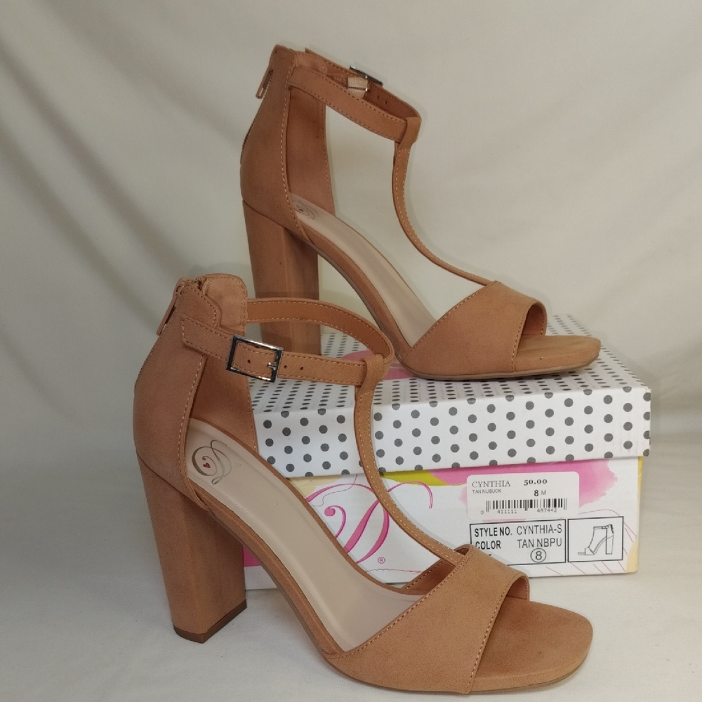 Delicious Tan Block Heel Sandals